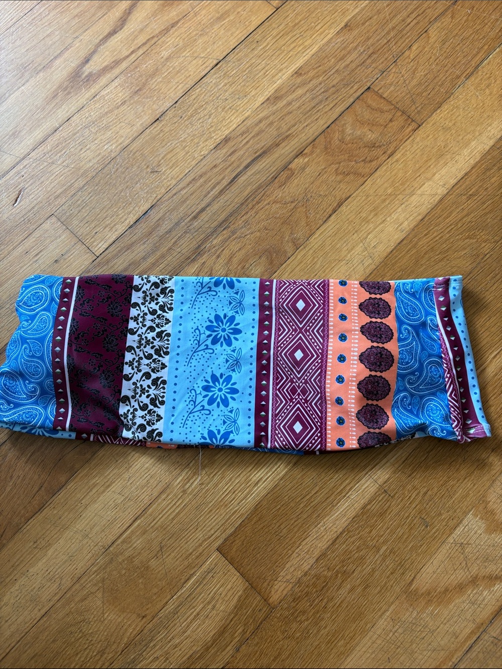 Striped Multi-Color Bandeau Bikini Top - Blue, Maroon & Orange